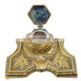 Antique Brass Embossed Brass Ink Well thumbnail-2
