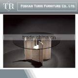Modern Design Travertine Marble Base Glass Top Coffee Table thumbnail-4