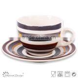 Ceramic Stripe Cup and Saucer Set/handpainted Cup and Saucer 6oz thumbnail-1