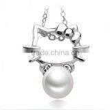 925 Sterling Silver Chain Cat Style Charm Natural Pearl Pendent Necklace thumbnail-1