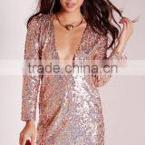 Long Sleeve Sexy V Neck Gold Sequin Dress Fashion Sexy Women Sequin Dress HSD6639 thumbnail-5