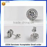 925 Sterling Silver Round Micro Pave Setting Stud Earrings thumbnail-3