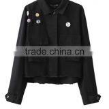 Runwaylover EY1010C 2016 Autumn New Ladies Casual Lapel Hole Denim Jacket thumbnail-2