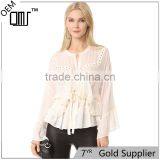 2017 OEM Lightweight Lace Trim Hem Wrapped Body Chiffon Blouse thumbnail-1