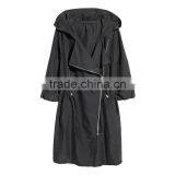 Hooded Parka Diagonal Zip Drawstring Waist Womens Long Warm Jackets thumbnail-6