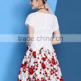 European Style O-neck Top +elastic Waist Two Pieces Printing Knee-length Dress Sets/suits thumbnail-3
