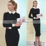 Fashion Double-breasted Lady Long Sleeve Formal Collar Pencil Dress For Office Design Formal Dress thumbnail-1