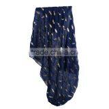 Cotton Polyester Blend Scarves & Wraps Rectangle Golden Navy Blue Feather Scarf For Women thumbnail-1