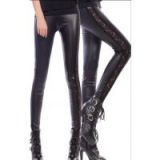 Western style side lace patterend faux leather legging ninth pan