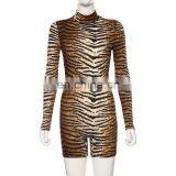 Animal Print Mock Neck Women Long Sleeves Sexy Bodysuit thumbnail-1