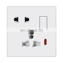 Universal 5 Pin Wall Socket With Switch 16A Flame Retardant PC Panel 86*86mm Socketes and Switches Electrical With LED Light