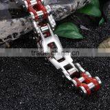 Motorcycle Bike Chain Bangle Design Stainless Steel Silver Red Plated Unisex Bracelet thumbnail-5