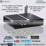 Stock Black Mini Alloy Fanless PC Intel i7 Core Support Linux Win7 Win8 Blue-ray 3D 4k hd DX 11 WAKE-ON-LAN 2G RAM 128G SSD HTPC