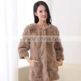 Lady's Rex Rabbit Jacket / Sex White Real Rex Rabbit Fur Coat thumbnail-1