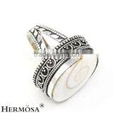Free Shipping Origin Perfect White Shiva Shell 925 Sterling Silver Gemstone Men Rings thumbnail-2