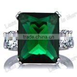 Silver Large Green Stone Cocktail Gay Men's Ring thumbnail-1