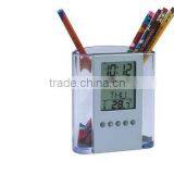 Transparent Penholder With Clock