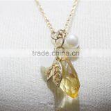 Newest Yellow & White Waterdrop Shape Pendant Necklace Pure White Pearl Necklace 2016 Fashion Wholesale thumbnail-2