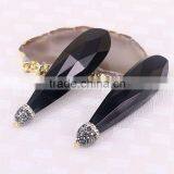 Black Crystal Glass Drop Pendant, Crystal Paved Caps Gem Jewelry Pendant thumbnail-2