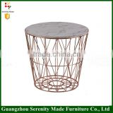 2016 NEW carrara marble top rose gold metal wire dining table