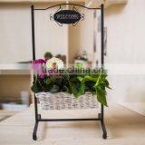 Indoor decor iron stand hanging wicker woven flower basket