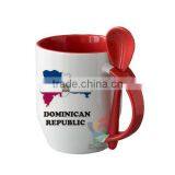 Drinkware 12oz Promotion Red Mug With Spoon on Handle, Coffee Printing Mug