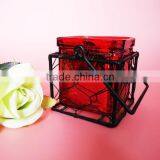 Graceful Red Mercury Square Glass Candle Holder With Black Metal Stand thumbnail-4