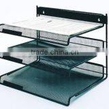 Black 3-Tier Metal Mesh Collection Desk Shelf Paper Tray Organizer thumbnail-2