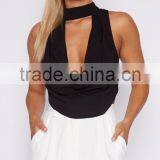 Sexy Deep V Cropped Tops With Choker Neck Detail Latest Women Summer Tops thumbnail-1