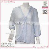 Factory Ladies Summer Tops Charming Cotton Long Sleeve Blue Blouse thumbnail-1
