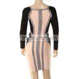 2014 New Arrival Black And Pink Long Sleeve Vertical Stripe Bodycon HL Bandage Dress Sling Party Tight Dress thumbnail-4