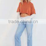 2017 MGOO Raw Edged Sweatshirt With Hood Double Layered Sleeve Custom Cotton Terry Crop Hoodies thumbnail-5