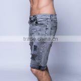 Summer & Fall Custom Men's Skinny Medium Wash Destroyed Denim Shorts Jeans thumbnail-4