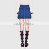 2017 Fashion Custom High Waisted Girls Sexy Floral Embroidered Denim Mini Skirt Casual Fit Latest Women Jeans Skirt thumbnail-4