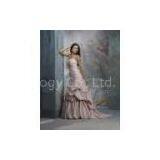 Ball Gown One-shoulder Satin Chapel Train Beading Ruffled Wedding Dress thumbnail-1