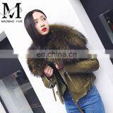 Winter Warm Fashion Real Large Raccoon Fur Collar Sheep Fur Coat / Genuine Merino Sheepskin Women's Leather Coat thumbnail-3