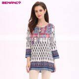 2017 Hot Selling In Stock Women Summer Boho Border Printed Tunic Tops
