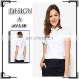Hot Sale Custom Women Blouse Fashion Polo Collar Design White T-shirt