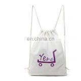 white organic large drawstring cotton cloth shoe backpack bag with custom print