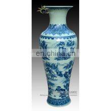 1 Meter Tall Blue White Porcelain Crackle Glazed Floor Flower Vase With Landscape Design