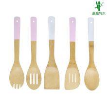 Bamboo cooking utensil set with color handle twinkle bamboo Wholesale