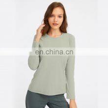 Soft Loose Long Sleeve Sports T Shirt Womens Custom Logo Yoga Causal Round Neck Tops thumbnail-3