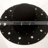 Fashion Women Flower Pearl Beaded Large Brim Trilby Fedora Hats With Ribbon thumbnail-3