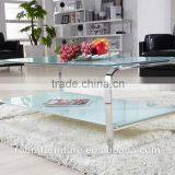 Living Room RB-1402 Modern White Stoving Varnish Rectangular Tempered Glass Coffee Table With Stainless Steel Tea Table thumbnail-5