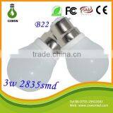 New Design Low Cost Ceramic Housing SMD2835 3W LED Light B22 Lamp Holder With CE and ROHS Certificated