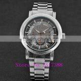 New Fashion Gold Skeleton Watch Men Luury Brand Self Wind Mechanical Wristwatches Male Stainless Steel Analog Clock W125 thumbnail-4