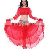Bright Red Indian Belly Dance Costume With Ruffle Skirt
