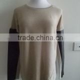 Ladies knitted o neck Pullover, Sweater with leather sleeve