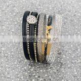 Fashion Lucky Letters DIY Diamond Rhinestones Tassel Multi-Layer Wide Leather Bracelet thumbnail-5