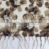 Beige Floral Printed Pure Wool Scarf With Fringe thumbnail-5